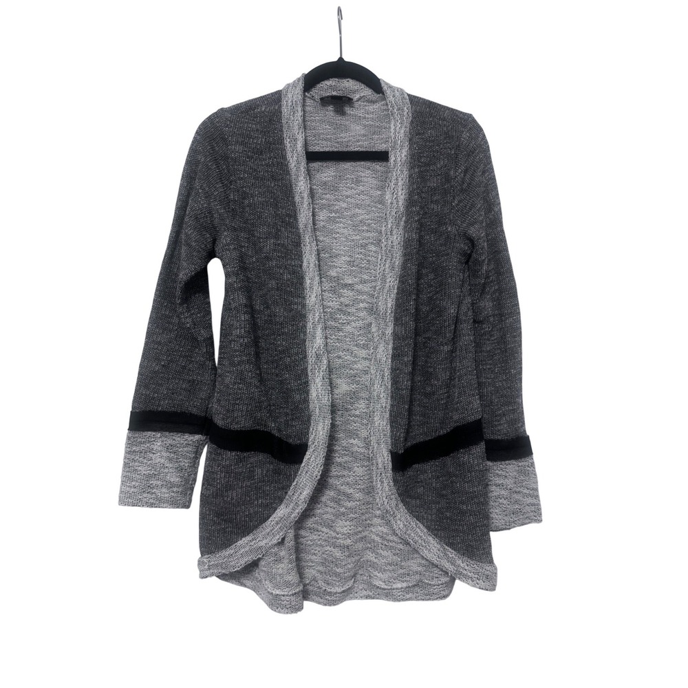 AB Studio Cardigan Sweater Gray Open Front Mm Made USA Lightweight Minimalist